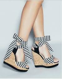 Black And White Striped Wedges Black And White Striped Sandals Super High Wedge And High Platform Cover Heel Lace Up Beautiful Sandals For Woman In Summer Fashion Me Too Shoes Striped Wedges