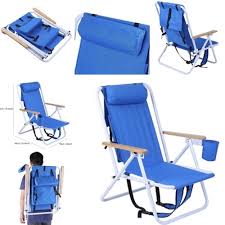 Reclining Backpack Folding Beach Chair Blue Solid Portable Outdoor Seat Foldable Ebay Folding Beach Chair Backpack Beach Chair Beach Chairs