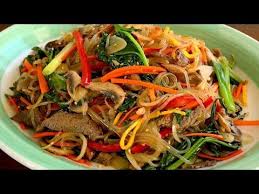 Japchae Sweet Potato Starch Noodles Stir Fried With Vegetables Recipe Maangchi Recipes Vegetable Recipes Spiral Vegetable Recipes