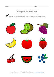 Fruits worksheets for grade 1. Recognize The Red Color Fruits Worksheet For Early Childhood Education Brainy Kids Color Worksheets For Preschool Color Worksheets Kindergarten Colors