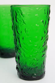 Vtg anchor hocking red rose vines tumblers drinking glasses 5 1/8 ~ set of 12. Vintage Forest Green Glass Tumblers Anchor Hocking Milano Crinkle Drinking Glasses