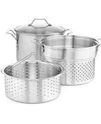 The base of the pot has an aluminum core, for fast and even heat distribution to avoid hot spots while cooking, and the tempered glass lid lets you check. Calphalon Simply Stainless Steel 8 Qt Covered Multi Pot With Strainer Steamer Inserts Reviews Cookware Kitchen Macy S