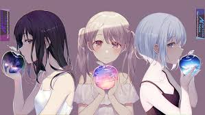 Razor cut, layered dark hair with sparse bangs on front gives an uber cool and stylish look to the girl. Hd Wallpaper Anime Original Apple Black Hair Blue Eyes Blue Hair Girl Wallpaper Flare