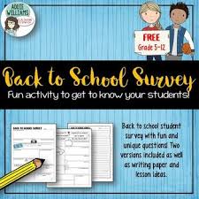 Back To School Student Survey Free Student Survey Life Skills Classroom School Activities