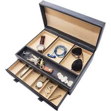 Men's dresser valet organizer tray can be personalized with a person's initials. Stock Your Home Luxury Men S Dresser Valet Organizer For Watches Jewelry Accessories Large Jewelry Holder Display Case Faux Leather Chocolate Walmart Com Walmart Com
