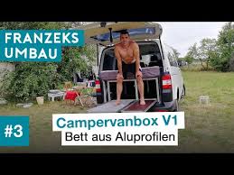 Das bett in dieser anleitung wird aus 2,5cm starkem leimholz gebaut und ist für eine 200cm lange und 140cm breite matratze ausgelegt. Campervan Box Einfacher T5 Ausbau Aus Aluprofilen Franzeks Reisen