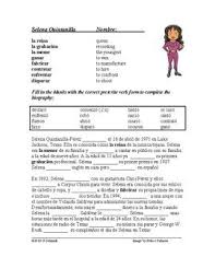 This Short Biography On The Life Of Singer Selena Quintanilla Is Missing All The Preterite Tense Verbs Using Preterite Selena Quintanilla Biography Word Bank