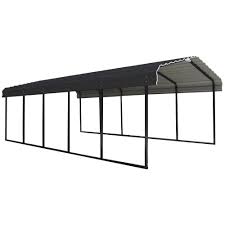 Arrow 12 Ft W X 24 Ft D Charcoal Galvanized Steel Carport Car Canopy And Shelter Cphc122407 The Ho In 2020 Metal Carports Steel Carports Painting Galvanized Steel