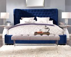 Philly King Navy Blue Bed Frame Velvet Bed Frame Upholstered Platform Bed Bed Frame And Headboard All mounting hardware included in the package.