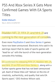 Ea sports has made the free playstation 5 upgrade for fifa 21 available right now for most players ahead of its official launch tomorrow. Nasher On Twitter Gamespot Has Confirmed That Nhl 21 Will Be Available On Ps5 And Xbox Series X The 2nd Screenshot Contains The Actual Wording From Ea Which Seems Like They Could