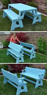 Two comfortable garden benches combine to form a picnic table that's perfect for summer dining. Convertible Picnic Table And Bench Her Tool Belt In 2020 Picnic Table Diy Picnic Table Picnic Table Bench