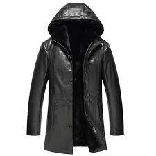 449 6 Men S Shearling Jacket Black X Long Coat Genuine Hooded Leather Jacket For Men Lambski Mens Shearling Jacket Leather Jacket With Hood Shearling Jacket