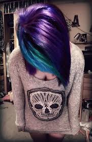 Purple Green Blue Hair Colors Colorful Hair Two Toned Hair And The Shirt Turquoise Hair Two Toned Hair Hair Styles