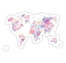 Continents Sticker By Palegrungelouis Water Color World Map Macbook Wallpaper Pink Art Print