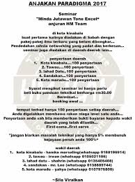 These sentences come from external sources and may not be accurate. Anjakan Paradigma 2017 Branch Tone Excel Tawau Facebook