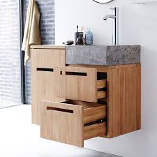 Choisissez votre meuble sous lavabo, meuble vasque, ou encore armoire de toilette pour aménager votre salle de bain selon votre style. Meuble Suspendu En Teck Avec Vasque 85 Cm Salle De Bain Tikamoon