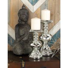 Light up the room with unique candle holders in edgy marbles, metallics and shaded glass. Litton Lane Silver Glass Squat Ball Column Candle Holders Set Of 2 N Decor Shop
