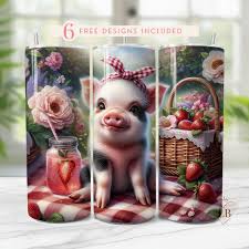 Summer Pig Tumbler Sublimation Wrap, Cute Pig With Strawberry Lemonade,  20oz Farm Animal Tumbler Design, Picnic Sublimation PNG