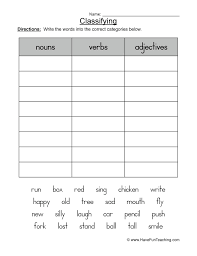 Classifying Nouns Verbs Or Adjectives Worksheet Have Fun Teaching