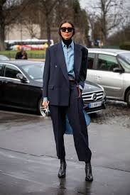 Black And Blue Outfits Julie Pelipas Wearing A Light Blue Shirt Black Boots And Dark Grey Street Style Outfits Winter Street Style Winter Light Blue Shirts