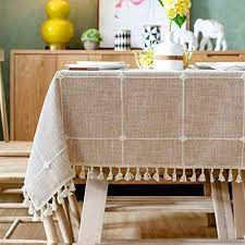 topmail nappe de table rectangulaire en coton et lin nappe impermeable anti taches brodee protection de table dining table cloth table covers white table cover