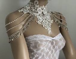 Bridal Dress Shoulder Necklace Rhinestone Lace Shoulder Necklace Wedding Shoulder Jewelry Bridal Ivory Lace Shoulder Bridal Straps Bolero Bijoux Robe De Mariee Dentelle De Mariee Collier D Epaule