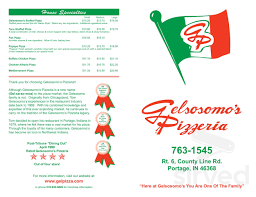 Gelsosomo S Pizzeria Menu In Portage Indiana Usa