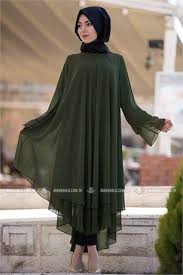 Marka Ala Tesettur Tunik Cift Katli Sifon 3080 Haki Giyim Tunik Elbise