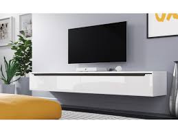 Meuble tv mural design, banc tv lumineux, grand choix de style et de meuble laqué & bois massif, des prix pas cher, offrez à votre téléviseur un meuble meuble tv bois d'acacia marron et métal doré 165 cm. Meuble Tv Swift 180 Cm Blanc Brillant Sans Led Vente De Meuble Tv Conforama