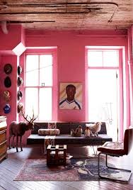 Pepto Pink Loft Ets Hot Pink Painted Brick Wall In Eclectic Living Room Sfgirlbybay Pink Room Pink Walls House Interior