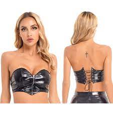 Women's PVC Leather Wet Look Breast Zipper Front Latex Bra Buster Tops  Lingeries | eBay