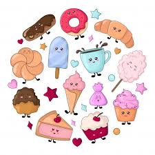 Conjunto De Comida Kawaii Doces Ou Sobremesas Personagens Nourriture Kawaii Kawaii Dessin Kawaii