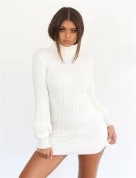 Black And White Long Sleeve Turtleneck Autumn Knitted Long Sleeve Dress Pullover Turtleneck In 2020 Long Sleeve Knit Dress Sweater Dress Knit Mini Dress
