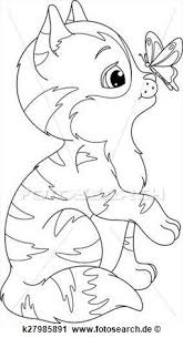 Clipart Katzenbaby Und Schmetterling Farbung Seite K27985891 Suche Clip Art Illustration Butterfly Coloring Page Animal Coloring Pages Kitten Drawing