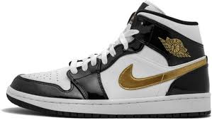 Air Jordan 1 Mid Patent Black White Gold Pin On Products