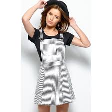 Nina Black White Stripe Pinafore Dress 19 Liked On Polyvore Featuring Dresses Black Pina Black White Striped Dress Black Striped Dress Pinstripe Dress