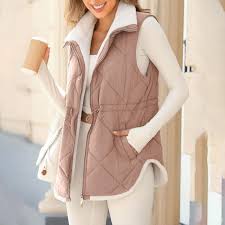 Women's Long Winter Lapel Vest Quilted Vest Warm Lined Long Vest Outdoor  Winter Vest Sleeveless Winter Jacket Women's Vests Vest with Drawstring and  Pocke Womens Winter Coat Long Extra Long Jacket -