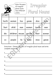 The dotted lines should help beginners to correctly spell the regu. Irregular Plural Nouns Esl Worksheet By Epantoja
