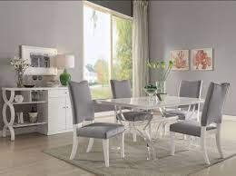 With a rich cherry finish, a smooth, contoured table top and a casual yet sophisticated veneer table design, this dining set will add a polished feel to your home. Martinus High Gloss White And Clear Acrylic Dining Room Set 1stopbedrooms