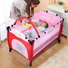 Pink Baby Crib Playpen Playard Pack Travel Infant Bassinet Bed Foldable Walmart Com