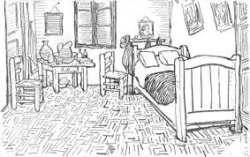 Dans la chambre de van gogh, il y a 5 tableaux, une fenêtre, une chaise, une table, un lait. Simple Van Gogh Line Drawings Novocom Top