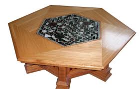 What characterizes it is its production process: Hexagonal Coffee Table With Stained Glass Top Finewoodworking