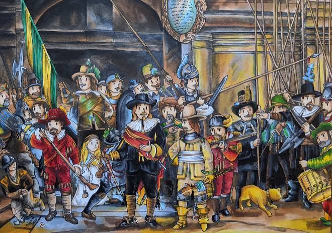Copic Marker Challenge – Recreating Rembrandt's Masterpiece The Night Watch  – StickyMangoRice