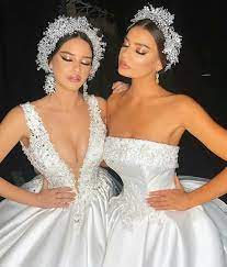 Image May Contain 2 People People Standing And Wedding Ball Gowns Wedding Wedding Dresses Satin Wedding Gown