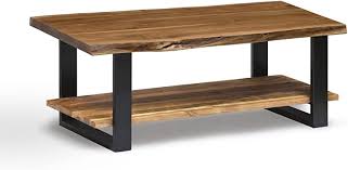 Greenage natural wood round coffee side table with hairpin legs, rustic solid real wood edge tables for living room bedroom, sturdy hand made end table, easy to assemble 16x16x21. Amazon Com Alpine Live Edge Solid Wood 48 Coffee Table Natural Home Kitchen