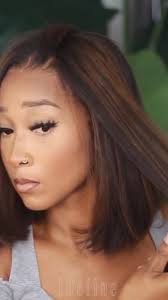 Malaysian Human Hair Blunt Cut Bob With Brown Highlight Lace Front Wig