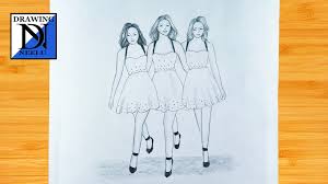 Drawing of three best friends girls easy. 3 Girls Wolking Drawing Three Girls Pencil Easy Drawing Drawing For Beginners Drawing For In 2021 Drawings Of Friends Friends Sketch Art Drawings Sketches Simple
