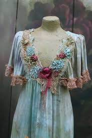 Tattered Rose And Old Lace Dress L Wearable Art Shabby Chic Whimsy Dress Vintage Reworked Calico Dress Womens Fashion Classy Chic Dresses