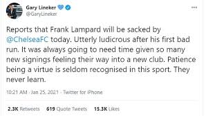 Soccer is a game for 22 people that. Gary Lineker Insists Chelsea S Decision To Sack Frank Lampard Is Utterly Ludicrous Daily Mail Online