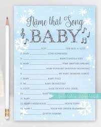 Name That Song Baby Shower Game Baby It S Cold Outside Boy Winter Snowflakes Blue And Si Baby Shower Winter Snowflake Baby Shower Winter Baby Shower Themes